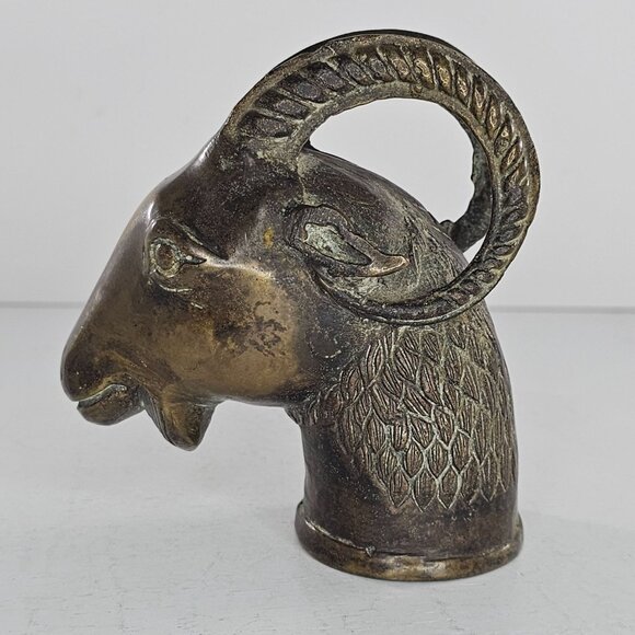 Vintage Horned Serpent Ram Goat Head Finnial Candle Snuffer Brass Pima Story - Picture 2 of 15